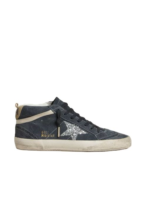 Mid Star Donna in suede blu petrolio con stella in glitter argento e virgola in cotone Golden Goose | GWF00122.F007917.50970BLUE/SILVER/BEIGE
